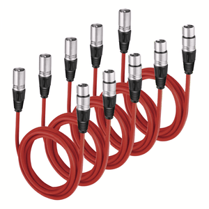 Pack of 5 Red 3 Pin XLR Line Female Socket to Male Plug Patch Lead 1M