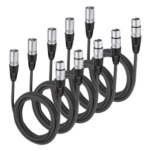Pack of 5 Black 3 Pin XLR Line Female Socket to Male Plug Patch Lead 1M