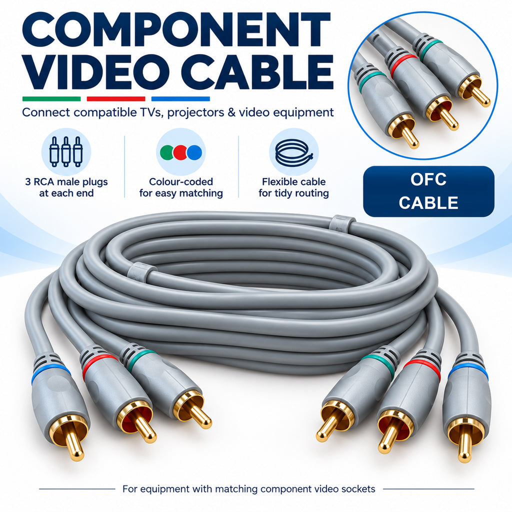Silver Collection 1.5m Component Video Lead – 3 RCA to 3 RCA