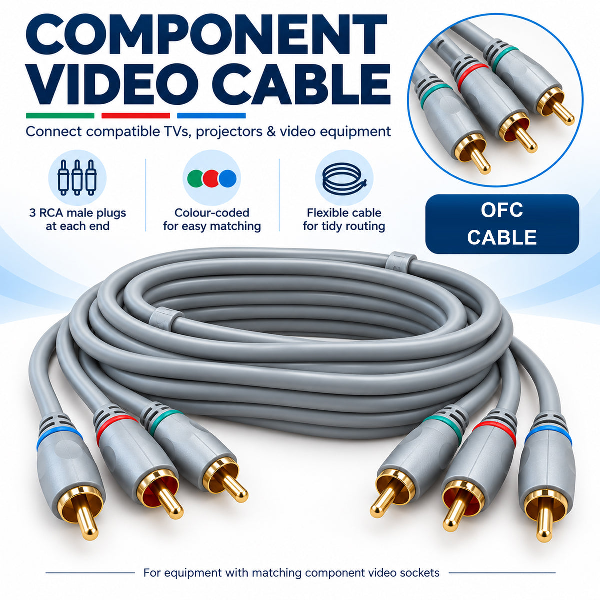 Silver Collection 1.5m Component Video Lead – 3 RCA to 3 RCA