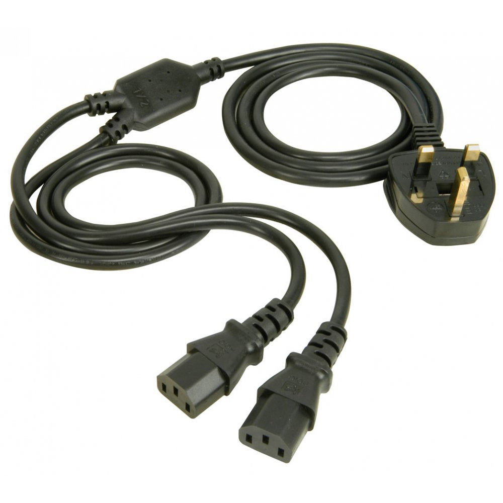 IEC "Y" UK Mains Lead 2M Twin IEC Sockets to UK Mains Plug
