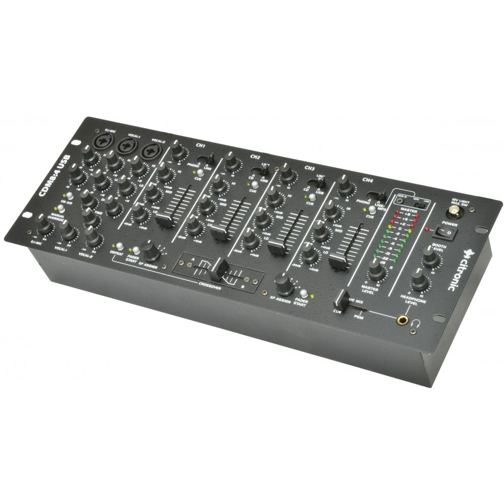 4 Channel USB 14 Input 19" Rack DJ Mixer 3 Mic Channels