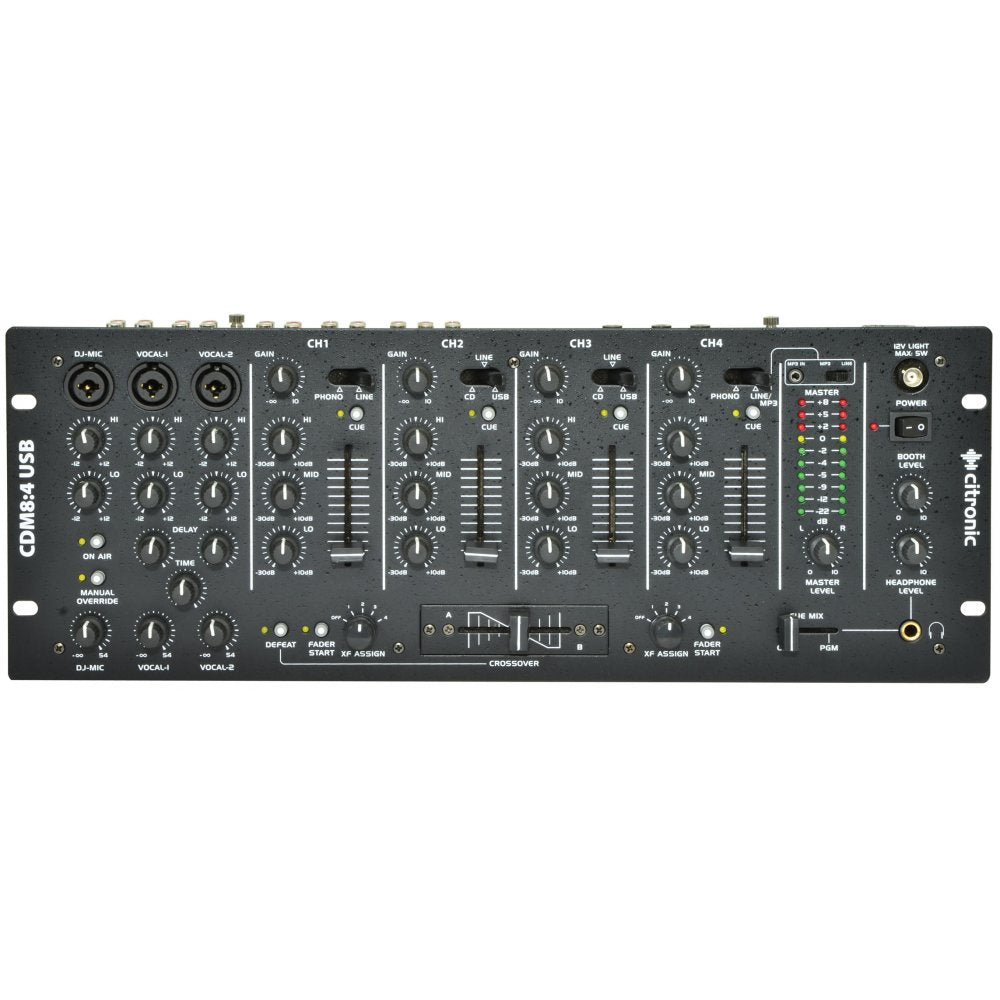 4 Channel USB 14 Input 19" Rack DJ Mixer 3 Mic Channels