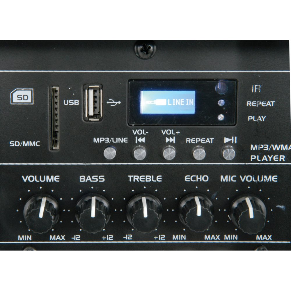 QR-Series Portable 15" PA Unit Twin VHF Radio Mics USB SD & Remote