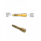 Gold 6.35mm Stereo Jack Plug to 3.5mm Stereo Jack Socket Adaptor