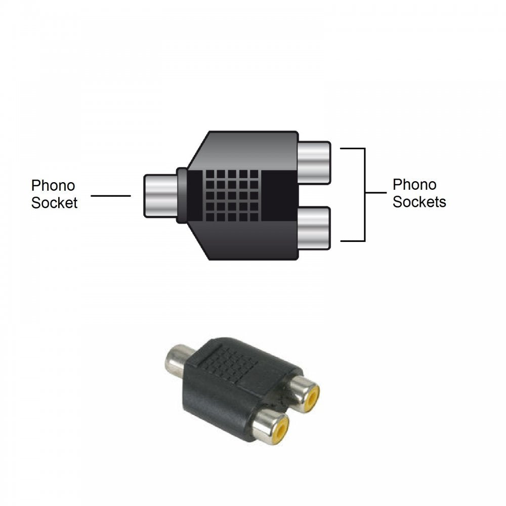 Phono RCA Socket to Twin RCA Sockets Adaptor Splitter