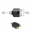 Phono RCA Socket to Twin RCA Sockets Adaptor Splitter