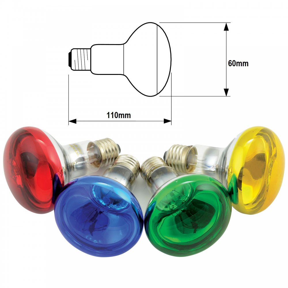 R80 Coloured Reflector Lamps Red Green Yellow Blue Blubs E27 Screw Fitting