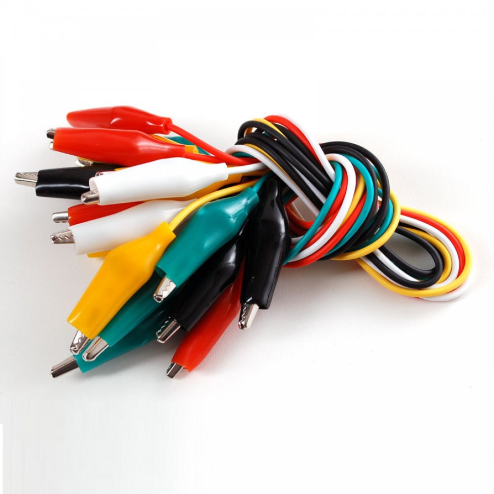 Set of 10 Test Leads Coloured with 25mm Crocodile Clips