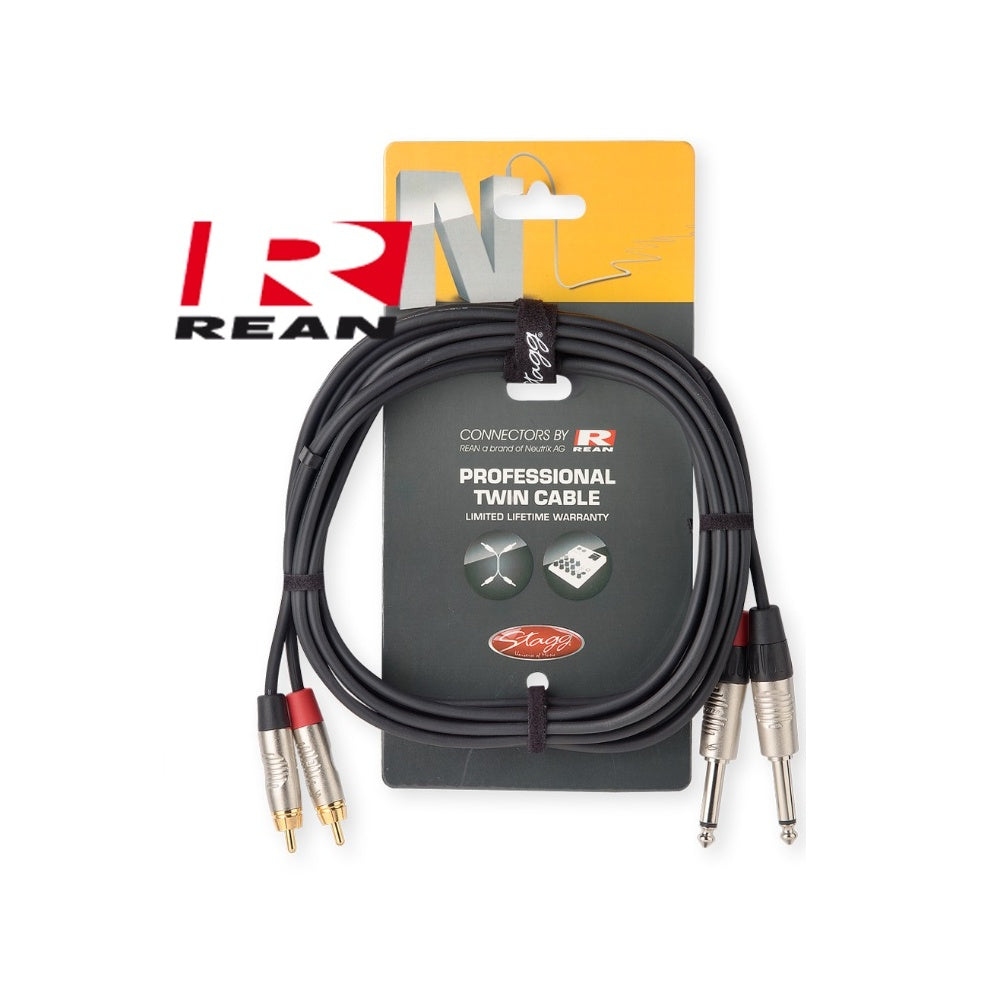 N-Series Neutrik Rean Twin Mono Jack to RCA Phono Lead 3M & 6M