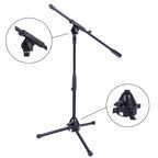 Black Low Level Microphone Stand With Adjustable Boom Arm