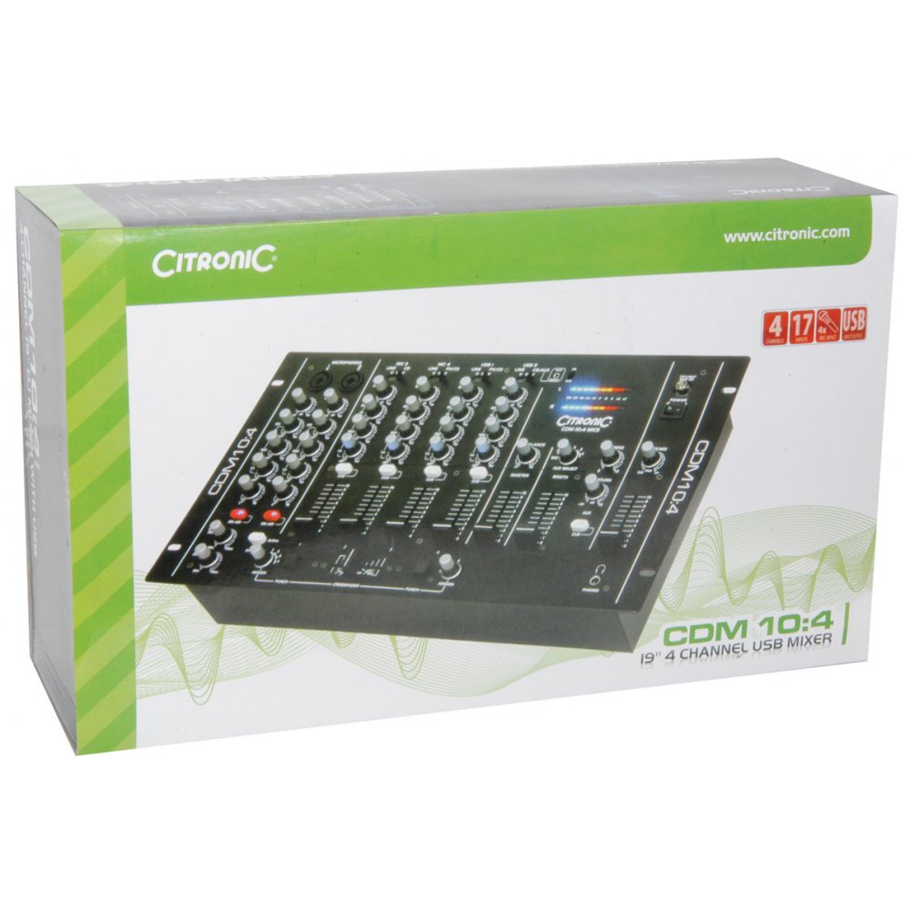 4 Channel USB 17 Input 19" Rack DJ Mixer 4 Mic Channels