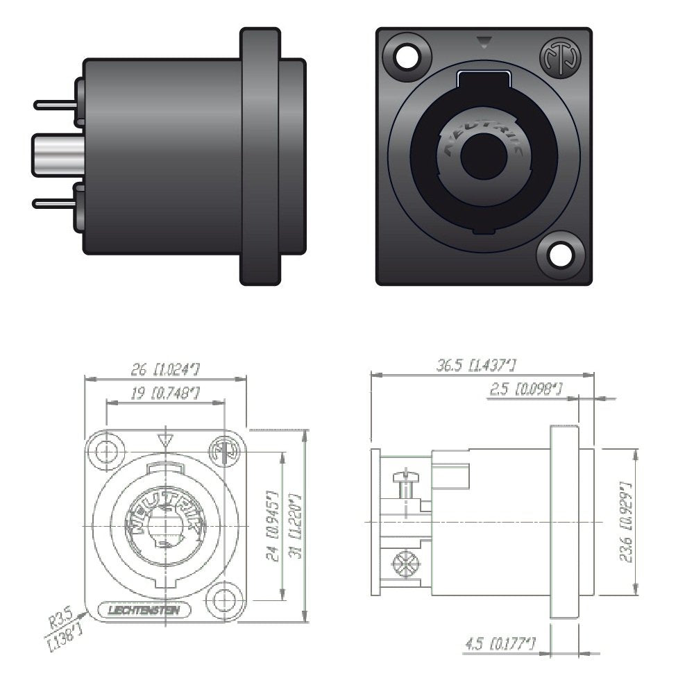 NL4MP 4 Pole Male Speakon Chassis Connector