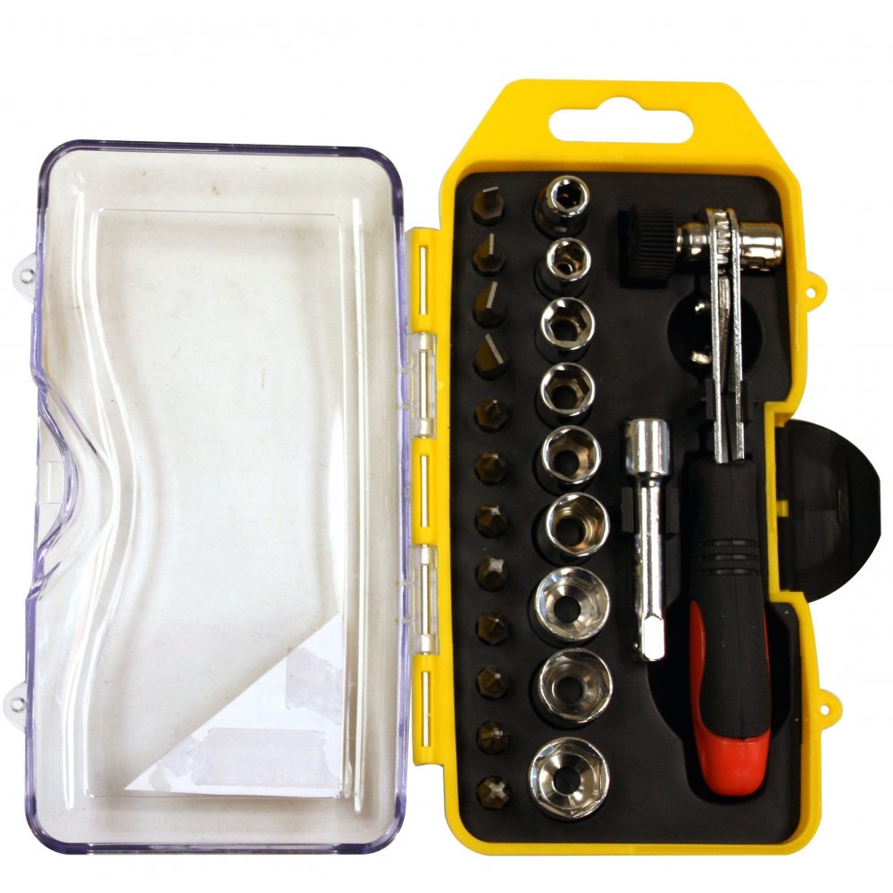 23Pc 1/4" Drive Socket & Bit Set Slotted Phillips Screwdriver Reversible Ratchet