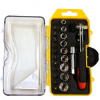 23Pc 1/4" Drive Socket & Bit Set Slotted Phillips Screwdriver Reversible Ratchet