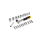 23Pc 1/4" Drive Socket & Bit Set Slotted Phillips Screwdriver Reversible Ratchet