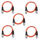 Pack of 5 Red 3 Pin XLR Line Female Socket to Male Plug Patch Lead 1M