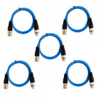 Pack of 5 Blue 3 Pin XLR Line Female Socket to Male Plug Patch Lead 1M