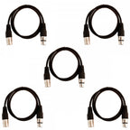 Pack of 5 Black 3 Pin XLR Line Female Socket to Male Plug Patch Lead 1M