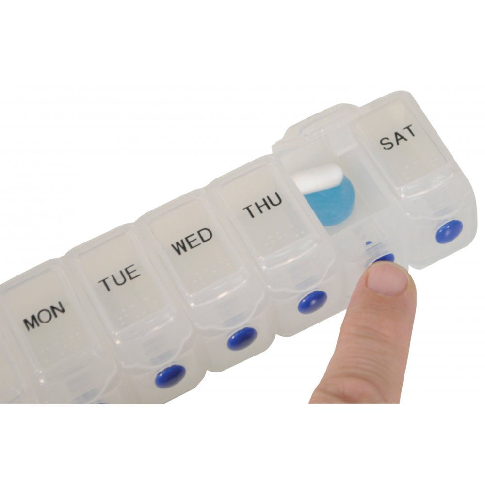 Deluxe Weekday Push Button Release Pill Dispenser with Text & Braille