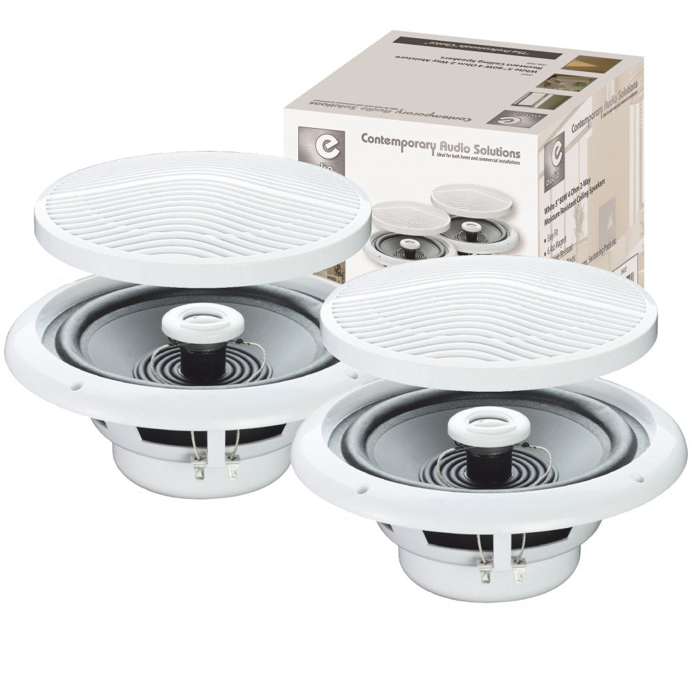 Pair Of E-audio 80w Round Ceiling Speakers 2 Way Moisture Resistant 8 Ohms