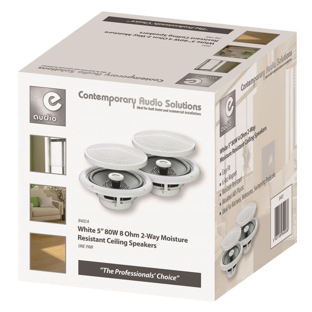 Pair Of E-audio 80w Round Ceiling Speakers 2 Way Moisture Resistant 8 Ohms