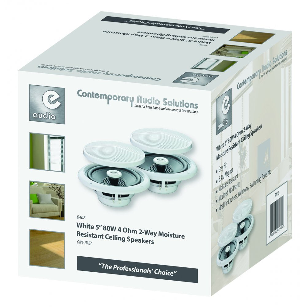 Pair Of E-audio 80w Round Ceiling Speakers 2 Way Moisture Resistant 4 Ohms