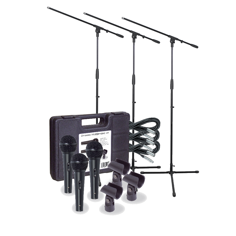 Pro Dynamic Vocal Kit 3 x Microphones, Holders, Leads, Stands & Case