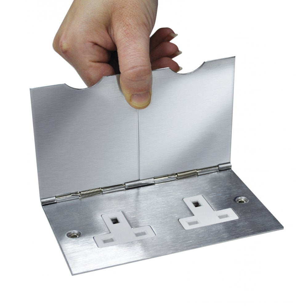 UK Mains Floor Socket 2 Gang 13A Stain Chrome Hinged Covers