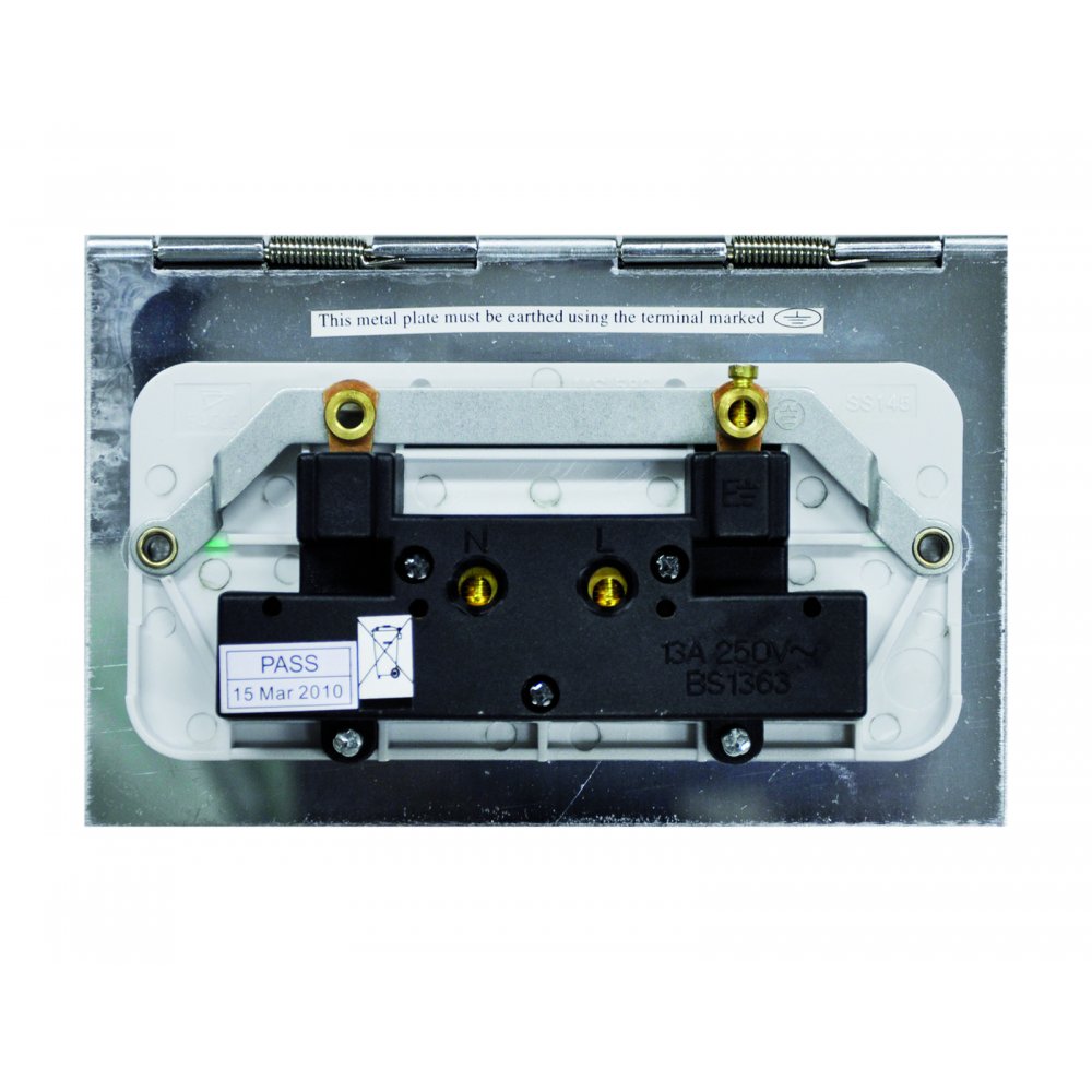 UK Mains Floor Socket 2 Gang 13A Stain Chrome Hinged Covers