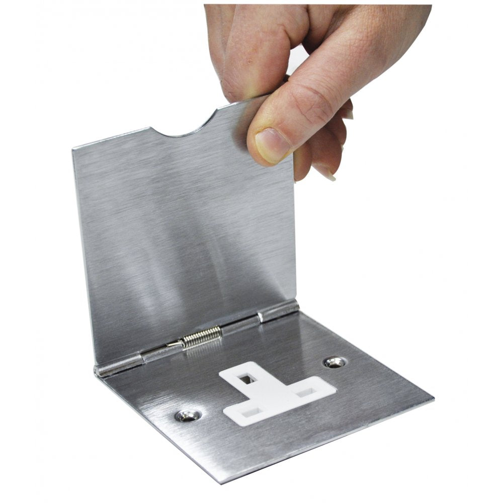 UK Mains Floor Socket 1 Gang 13A Stain Chrome Hinged Cover