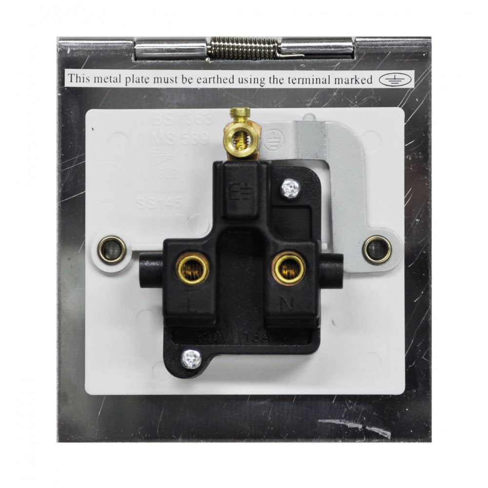 UK Mains Floor Socket 1 Gang 13A Stain Chrome Hinged Cover