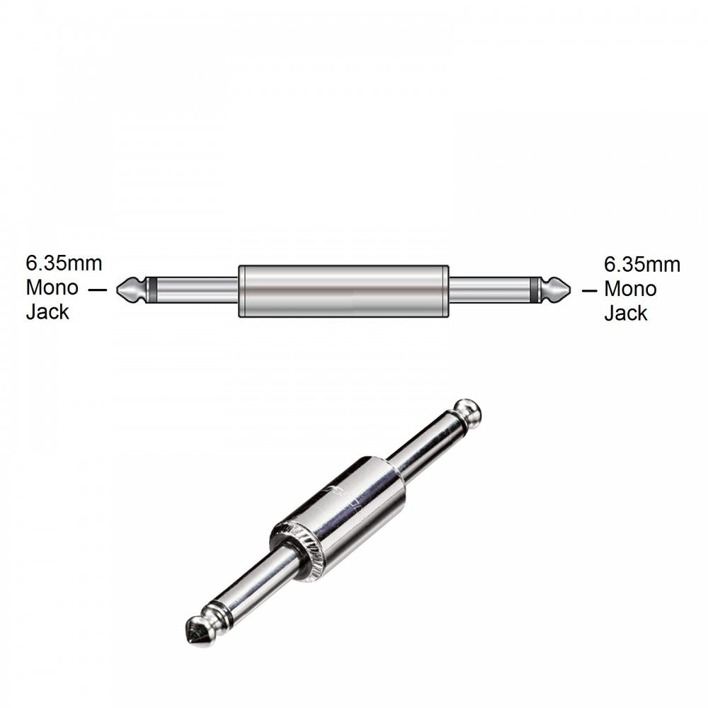 Twin Mono 6.35mm Jack Plug Coupler Adaptor