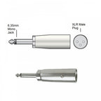 3 Pin XLR Male Plug to 6.35mm Mono Jack Plug Adaptor