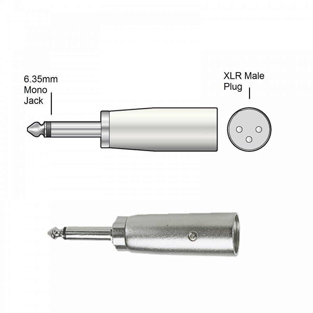 3 Pin XLR Male Plug to 6.35mm Mono Jack Plug Adaptor