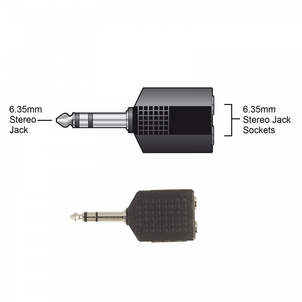 6.35mm Stereo Plug to 2 x 6.35mm Stereo Sockets Adaptor Splitter