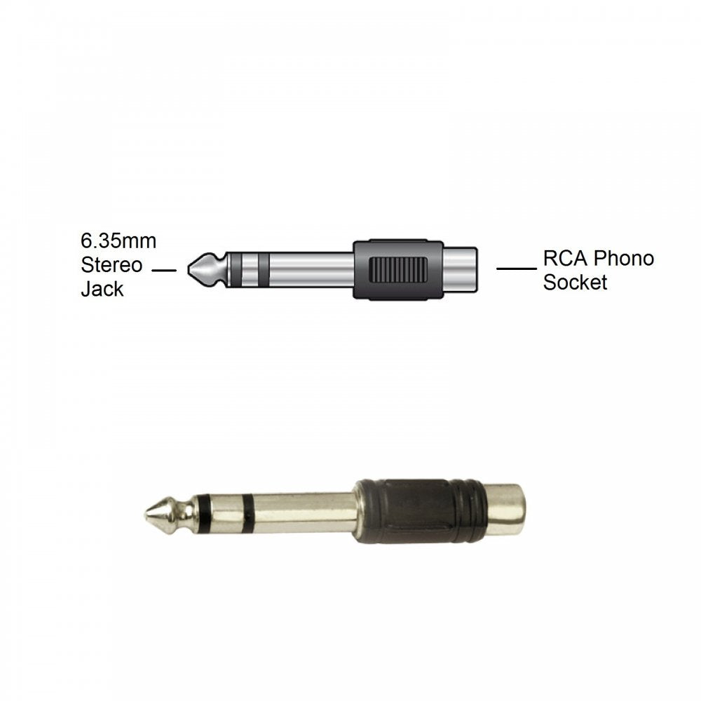 6.35mm Stereo Jack Plug to RCA Phono Socket Adaptor