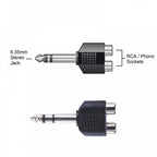 6.35mm Stereo Jack to 2 x RCA Phono Sockets Adaptor Splitter