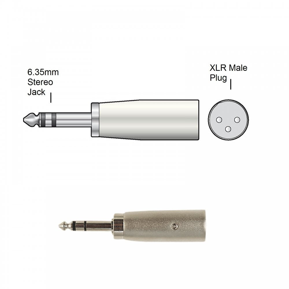 3 Pin XLR Male to 6.35mm Stereo Jack Plug Adaptor