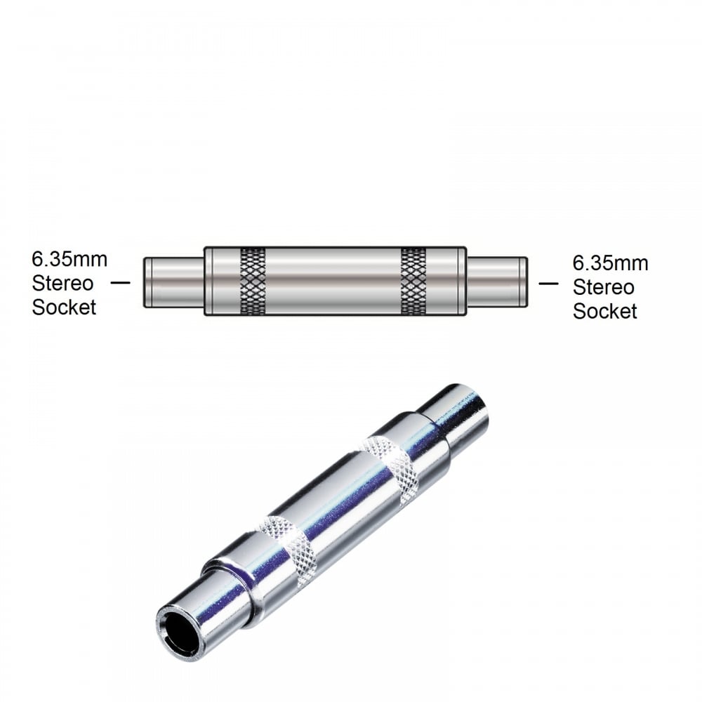 6.35mm Stereo Jack to Stereo Jack Socket Coupler Adaptor