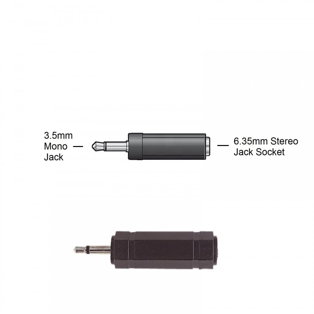6.35mm Stereo Jack Socket to 3.5mm Mono Jack Plug Adapter