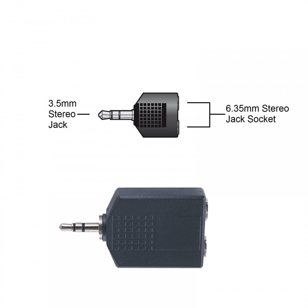 3.5mm Stereo Jack to 2 x 6.35mm 1/4" Stereo Sockets Adapter