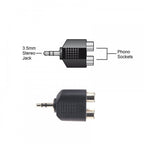 3.5mm Stereo Jack Plug to 2 x RCA Phono Sockets Adapter