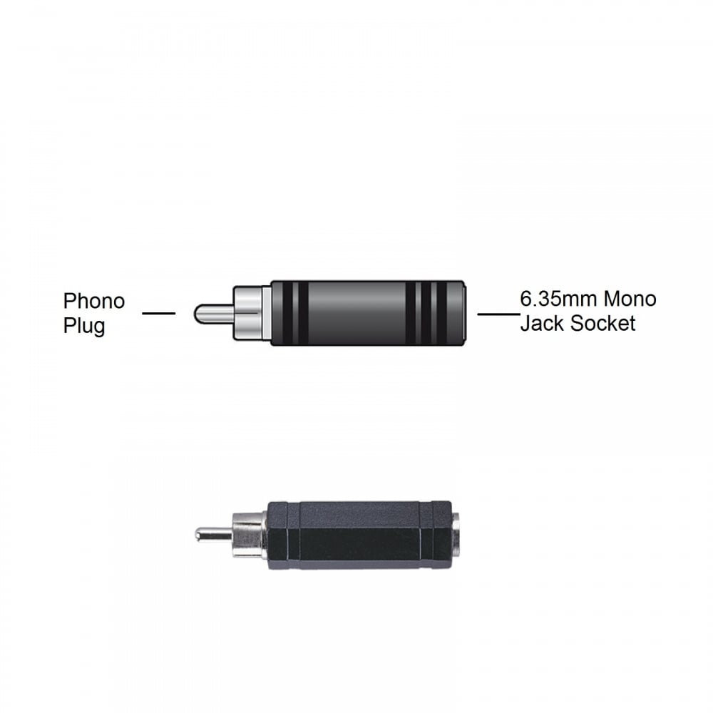 RCA Phono Plug to 6.35mm 1/4" Mono Jack Socket Adapter