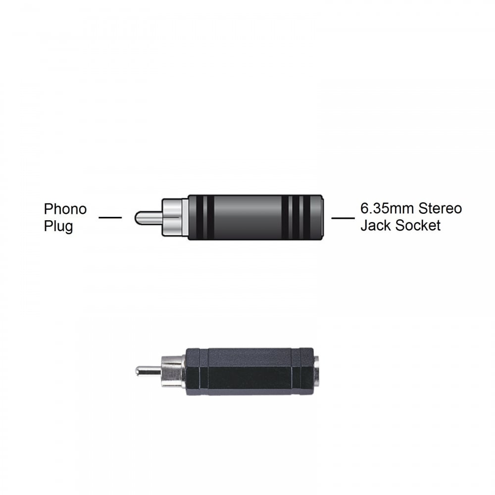 RCA Phono Plug to 6.35mm 1/4" Stereo Jack Socket Adapter