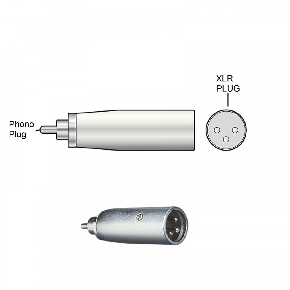 RCA Phono Plug Male to 3 Pin XLR Plug Male Adapter