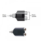 RCA Phono Male Plug to Twin RCA Phono Female Socket Adaptor