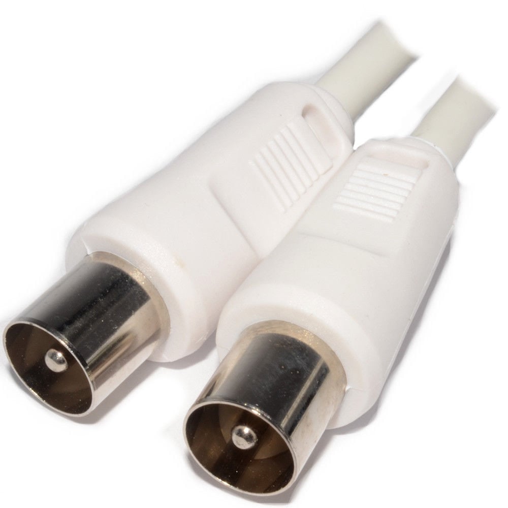 2M White Coaxial RF TV Aerial Male Plug to Male Plug Lead Cable