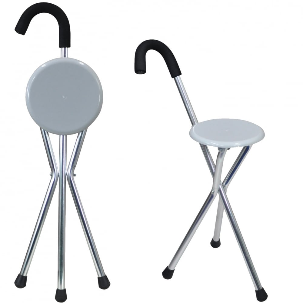 Disability Medical Aid Folding Seat Cane Walking Stick Stool Chair 100Kg