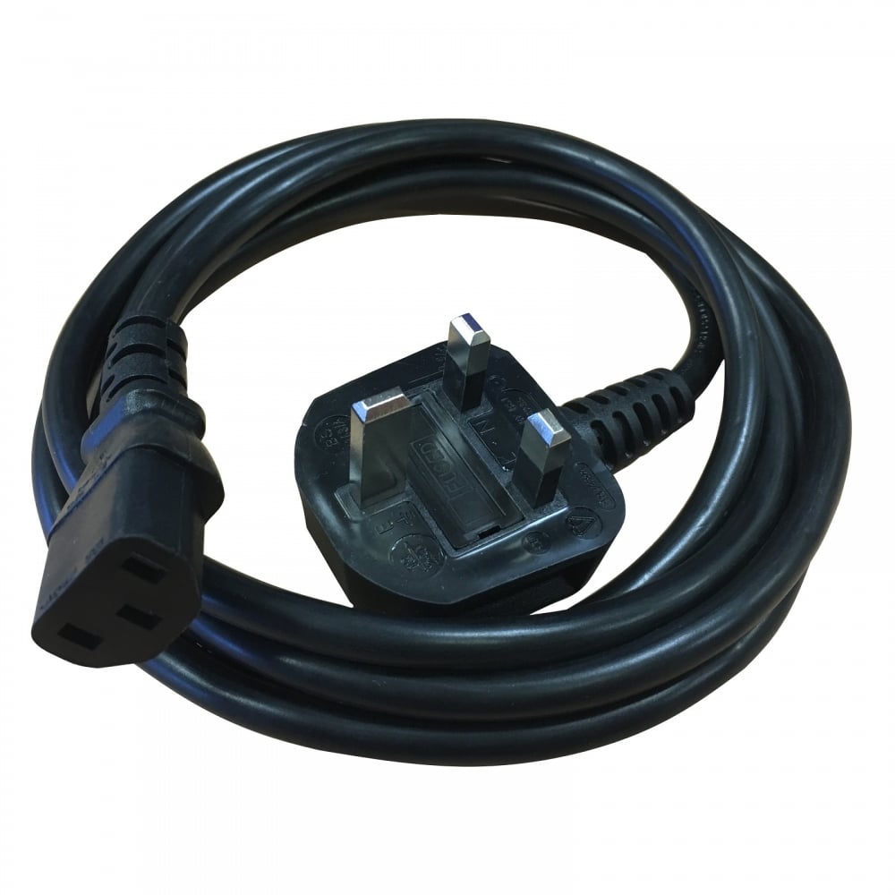 Black IEC (C13) to UK Mains Plug 2M Kettle Lead CE Approved